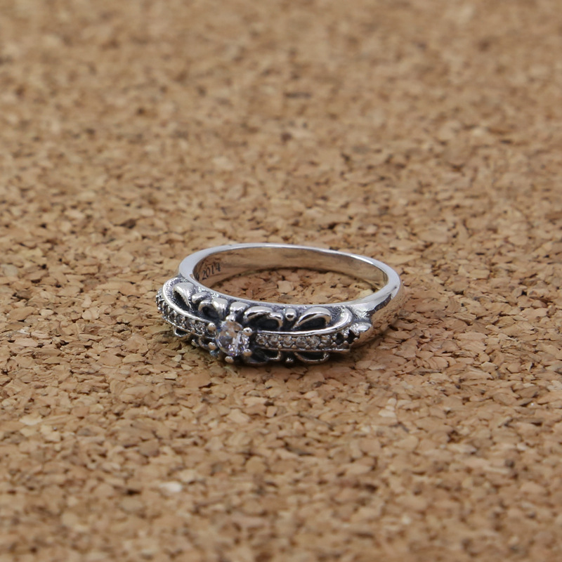 925 sterling silver handmade cross flower band rings with white stones American European punk gothic style antique vintage luxury jewelry