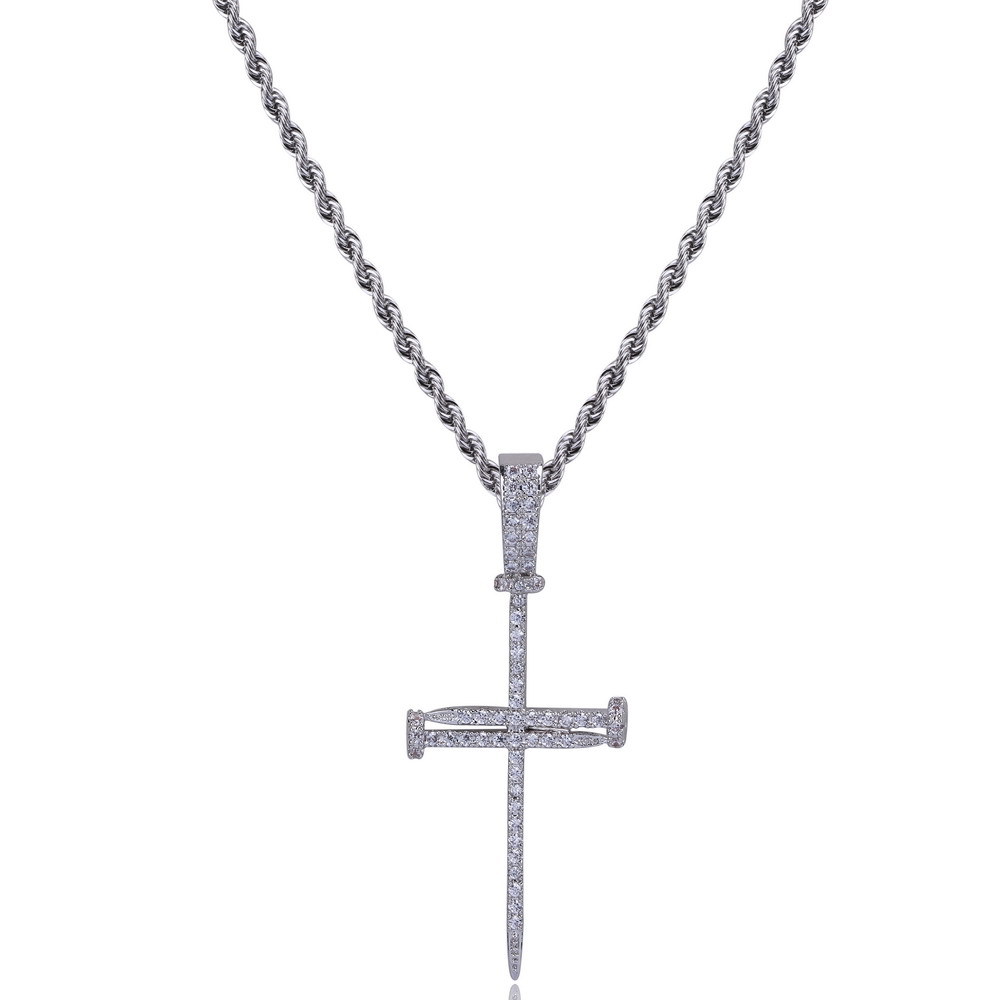 Hip Hop Nail Key Cross Pendants Necklace Jewelry Bing Diamond Stone 18K Gold Plated Women/Men Religious jewelry