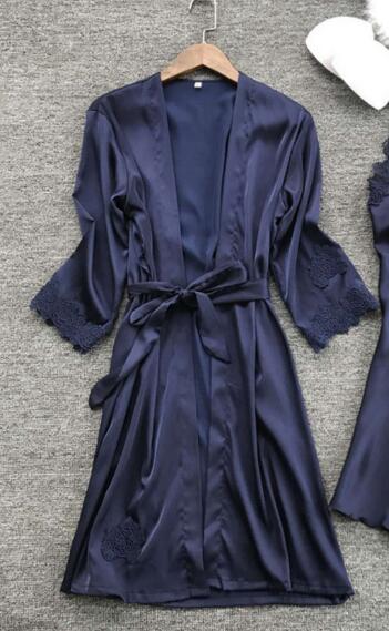 Sexy & Gown Sets Lace Bathrobe + Night Dress Sleepwear Womens Sleep Clothing Faux Silk Robe Femme Gerie B1