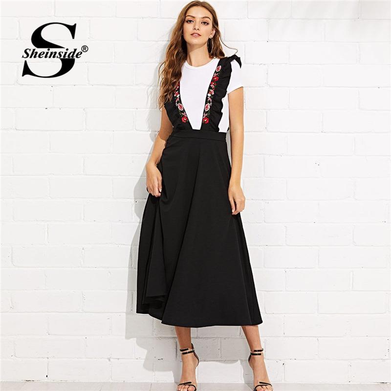 Sheinside High Waist Zip Back Flare Skirt with Embroidered Strap Black Long Skirts For Women 2019 Elegant A Line Midi Skirt
Sheinside High Waist Zip Back Flare Skirt with Embroidered Strap Black Long Skirts For Women 2019 Elegant A Line Midi Skirt
