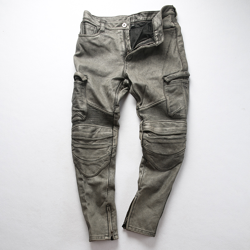 Factory 2020 Men Vintage Gray tooling multi-pocket Cow leather motorcycle leather pants Fashion Pleated Rider Biker pants, Black
Factory 2020 Men Vintage Gray tooling multi-pocket Cow leather motorcycle leather pants Fashion Pleated Rider Biker pants, Black