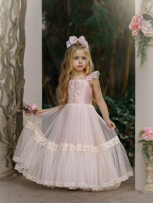 2020 Blush Pink Flower Girl Dresses for Wedding Cheap A Line Spaghetti First Communion Dress Birthday Custom Made Prom Gowns Party Wear