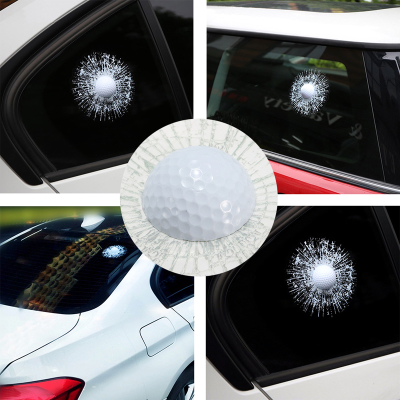 Car 3D Sticker White Golf Ball Football Basketball Tennis Baseball Hit Glass Window Windshield Creative Sticker