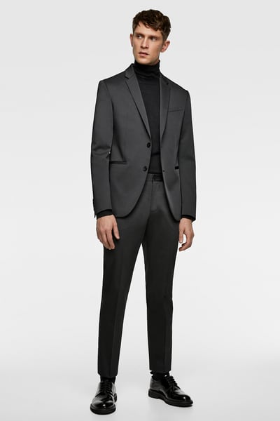 Black Slim Fit Men Pant Suit Two Button Peaked Lapel Groom Wedding Tuxedos Formal Prom Blazer(Jacket+Pant)