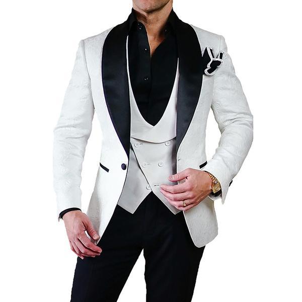Hot Sale Mens Suits Slim Fit Jacquard Pattern Groomsmen Wedding Tuxedos For Men Shawl Lapel Three Pieces Formal Prom Suit