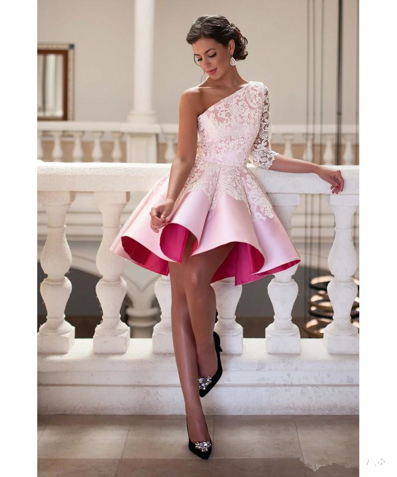 Cheap Pink Short A Line Homecoming Dresses One Shoulder Pleats Prom Dresses Plus Size with Lace Appliques Cocktail Party Gowns, Champagne
Cheap Pink Short A Line Homecoming Dresses One Shoulder Pleats Prom Dresses Plus Size with Lace Appliques Cocktail Party Gowns, Champagne