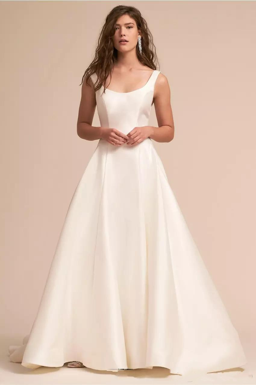 2019 Bhldn Beach Satin Wedding Dresses Scoop Neck Sexy Backless Boho A Line Wedding Dress Bridal Gowns robe de mariée