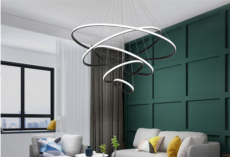 Modern Aluminum Ring Led Pendant Lights for Bdroom Living Room Dining Room Kitchen Minimalist White Black Coffee Golden Body
