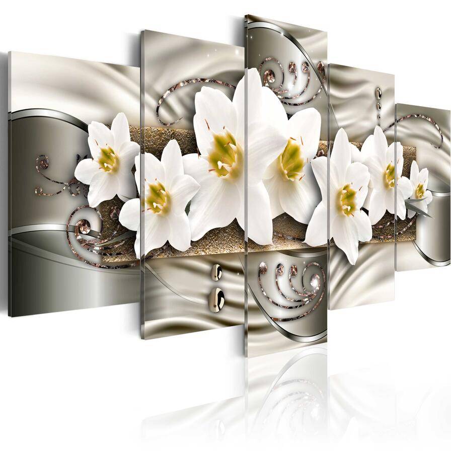 5PCS/Set White Narcissus Flower Art Print Frameless Canvas Painting Wall Picture Home Decoration,Choose Color And Size No Frame