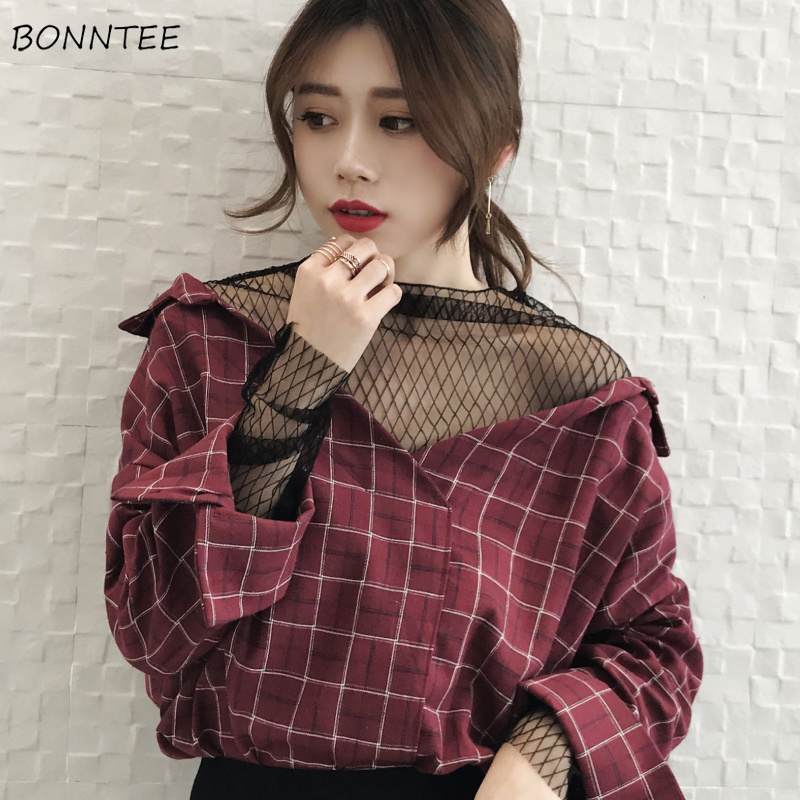 Shirts Women Korean Chic Trendy Loose Mesh Patchwork Womens Plaid Retro V-Neck Female Temperament All-match Fashion Casual Daily, Red
Shirts Women Korean Chic Trendy Loose Mesh Patchwork Womens Plaid Retro V-Neck Female Temperament All-match Fashion Casual Daily, Red