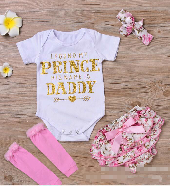 Promotion Newborn Baby Clothing Sets Kids Clothes Letter Print Romper Broken Flower Ruffled Bow Shorts Suits For Infant Toddlers Dresses