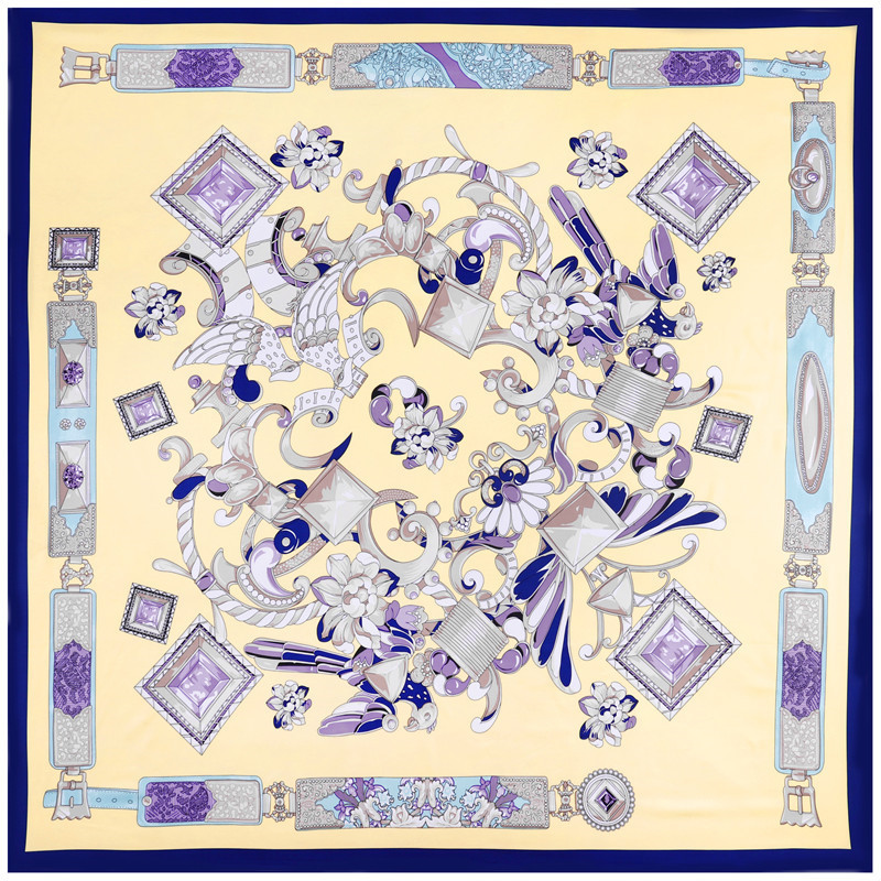 Single-Sided Head Scarves 130 Silk Scarf Top Twill Square Jewelry Print Scarfs Vintage Neck Foulard Femme Handmade Large Headwrap