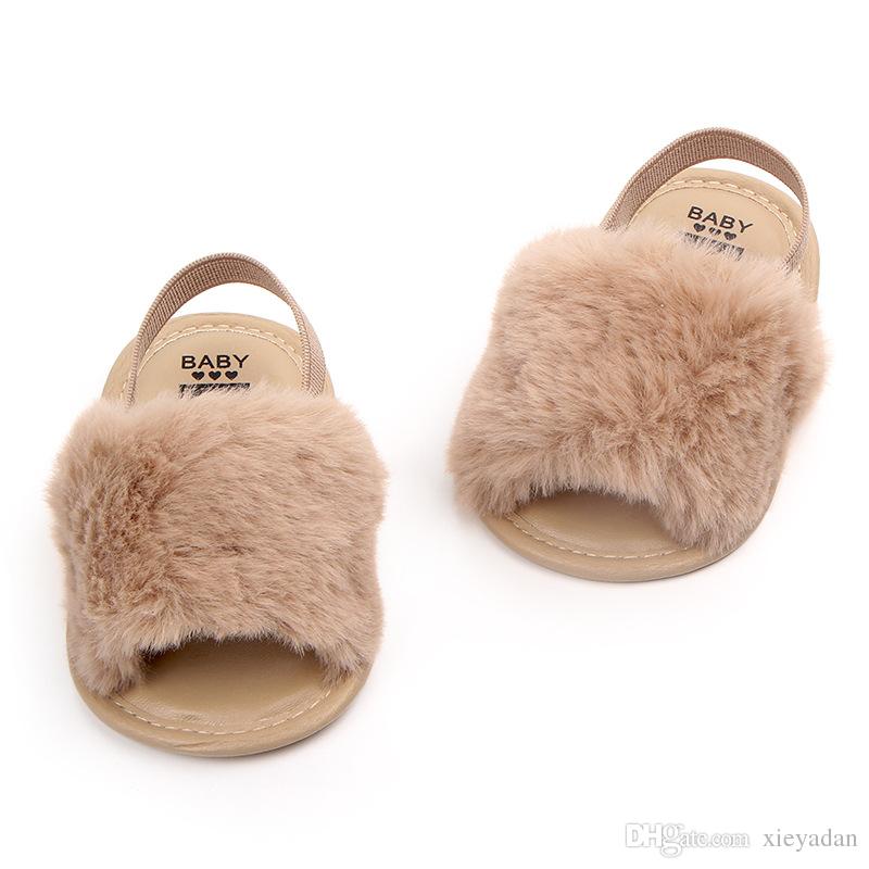 Baby Girl Slipper Sandals Breathable Baby Fur Shoes Simple Elastic Sandals princess Baby Summer Soft hair Shoes