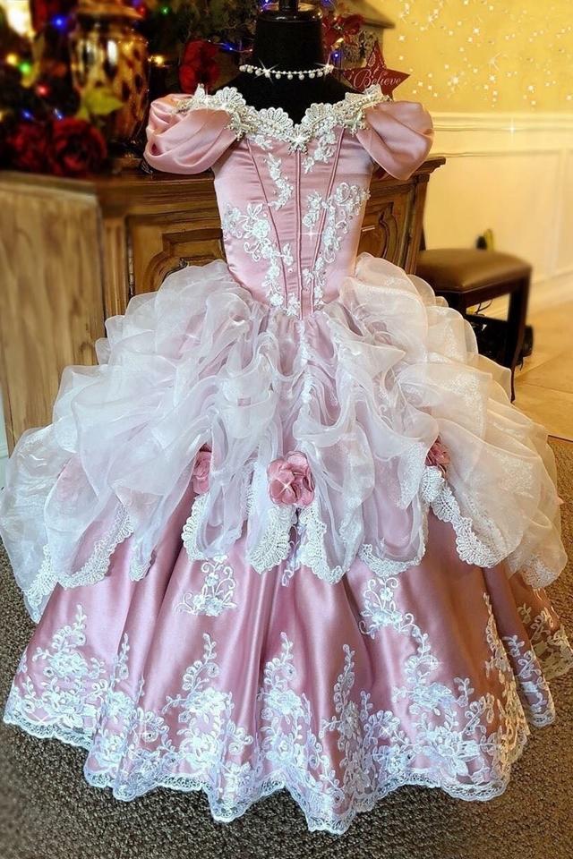 Vintage Flower Girl Dresses For Weddings Off The Shoulder Lace A Line Girls Pageant Gowns Tutu First Holy Communion Dresses Party Wear