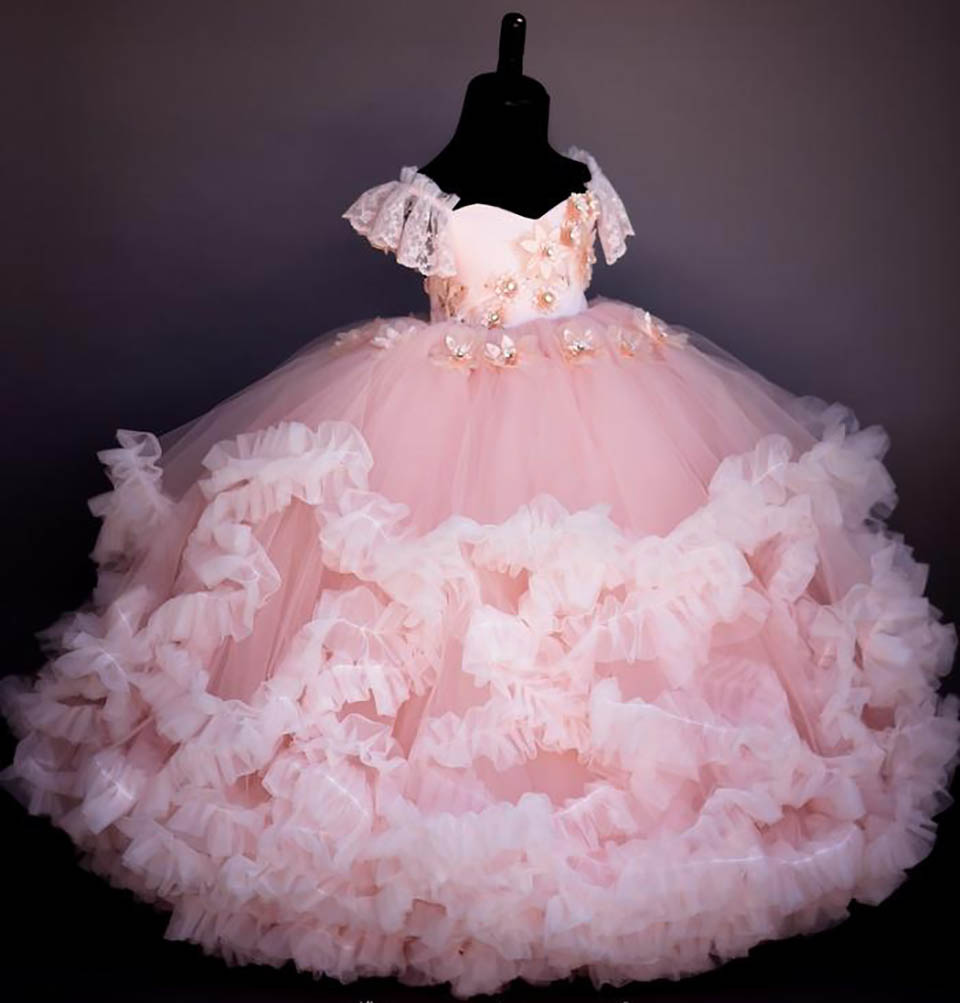 New Arrival Flower Girl Dresses Beaded Hand Made Flower Communion Dress Lace Up Ball Gowns For Kids