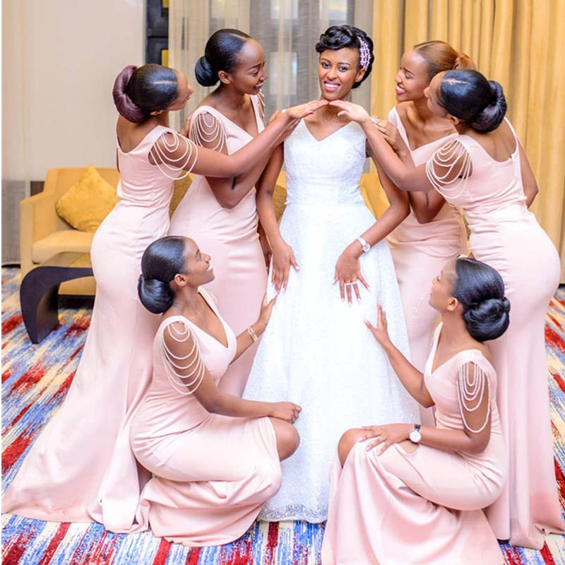 2019 New Bridesmaid Dresses Sexy Elegant V Neck Tassel Sleeve Wedding Party Dress Long Off the Shoulder Formal Dress