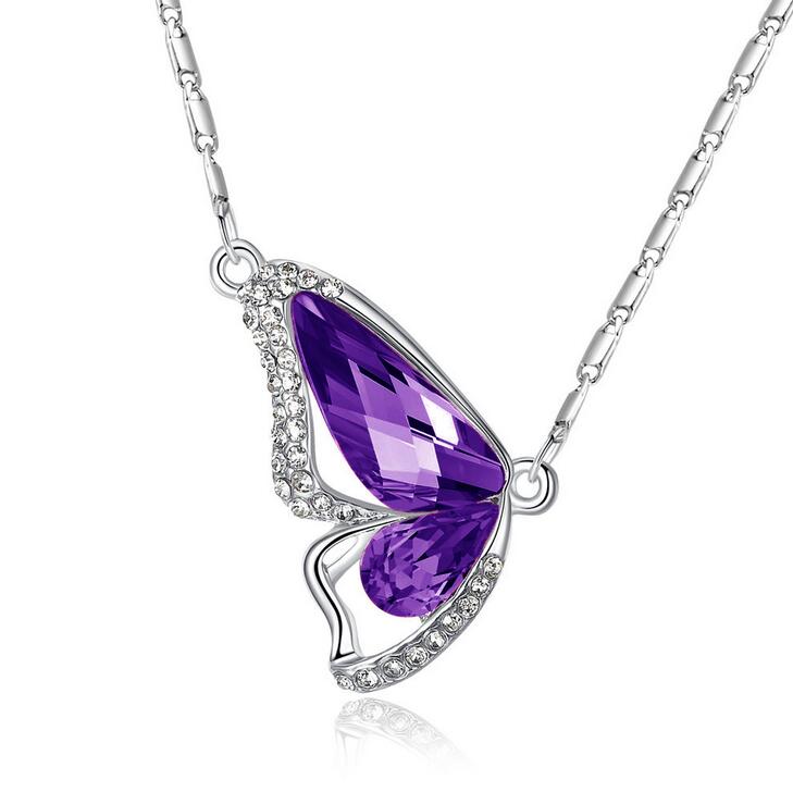 Fashion full diamond crystal butterfly wings necklace clavicle chain DJN75 mix order Pendant Necklaces jewelry