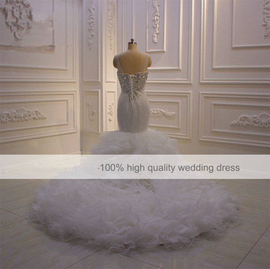 luxury beading mermaid wedding dresses sexy spaghetti neck tiered skirts bridal gowns plus size robe de soiree