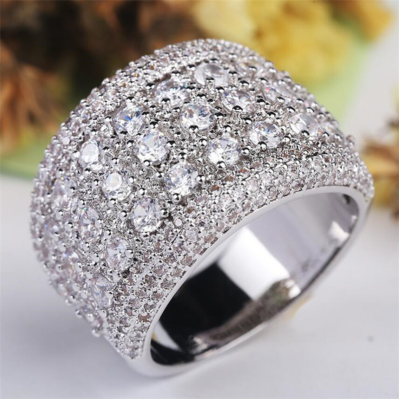 Hip Hop New Arrival Luxury Jewelry 925 Sterling Silver Full 3mm Round White Topaz CZ Diamond Party Gemstones Women Wedding Bridal Ring Gift