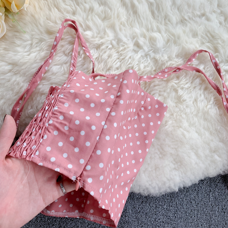 New Women Beach 2 Piece Sets Summer Spaghetti Strap Ctop Tops Slim Skirt Dot Printed Suits Woman Sweatsuit Pink Outfit Clothes