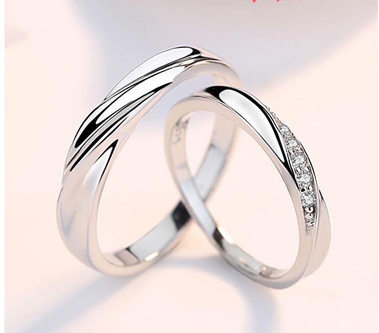 Couple ring opening pure silver pair ring male Korean version simple simulation diamond ring female