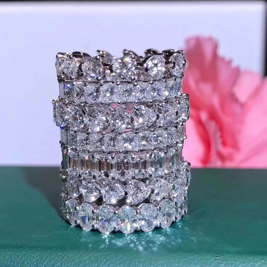 2019 Top Selling Luxury Jewelry Real 925 Sterling Silver White Topaz CZ Diamond Gemstones Promise Eternity Women Wedding Bridal Ring Gift