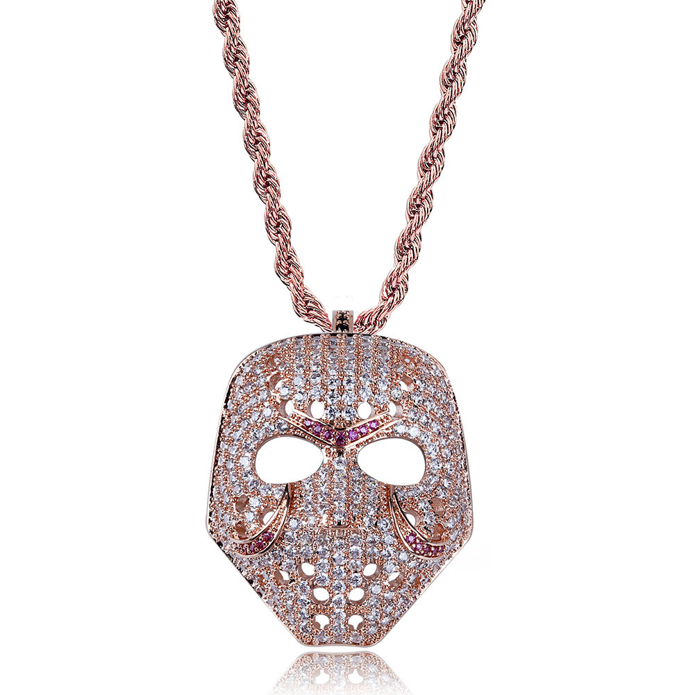 Personalized Vintage Skull Mask Pendant Chain Necklace 18K White Gold Plated CZ Cublic Zircon Hip Hop Rapper Halloween Party Jewelry Accessories Gifts