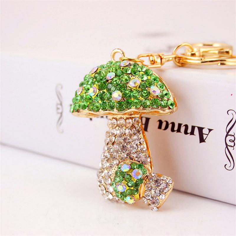 Cute Mushroom Shape Keychain Rhinestone Crystal Alloy Pendant Car Key Chain Ornament Handbag Decor Fashion Key Rings Free Shipping