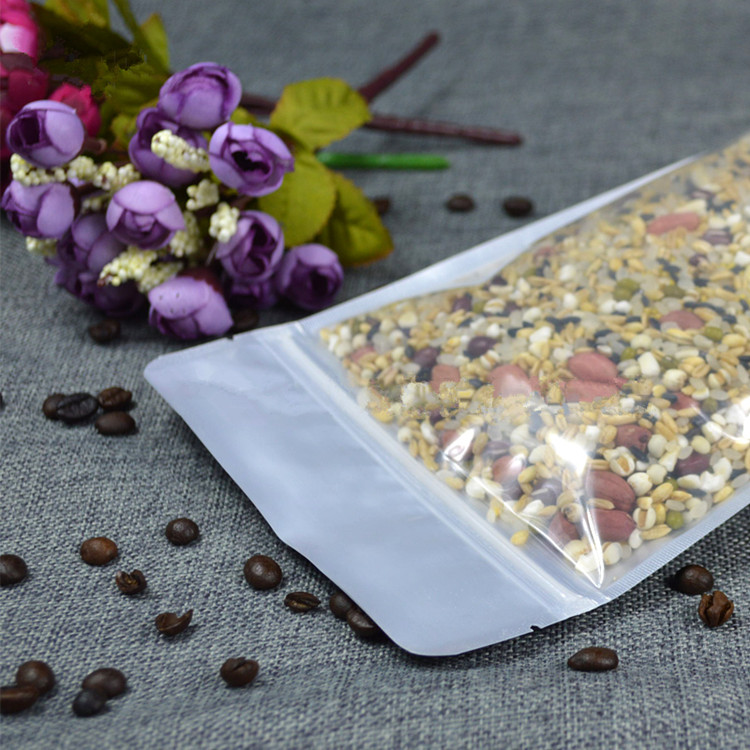 100pcs Clear Front Glossy Black Aluminum Foil Zip Lock Bag Resealable Bakery Cookies Nuts Tea Snack Ground Coffee Seeds Cereals Kitchen Packaging Pouc