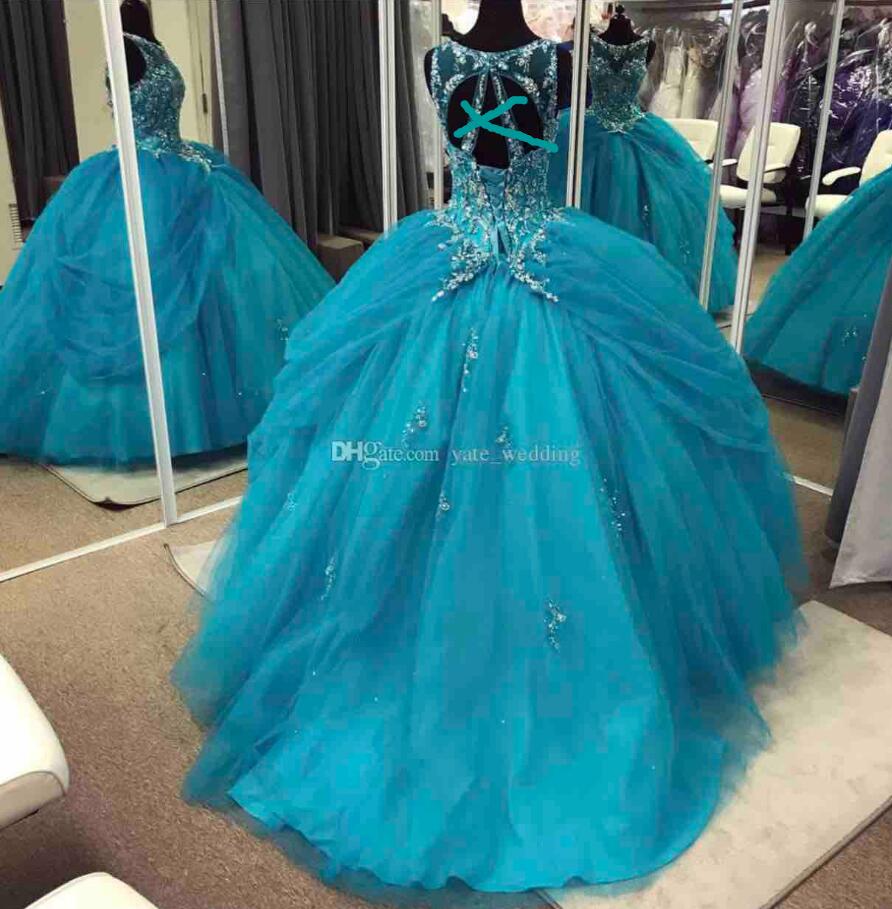 New Cheap Blue Girls Pageant Jewel Neck Crystal Beaded Court Train Tulle Wer Girl Dresses Kids Wear Birthday Communion Dress 403 6660311