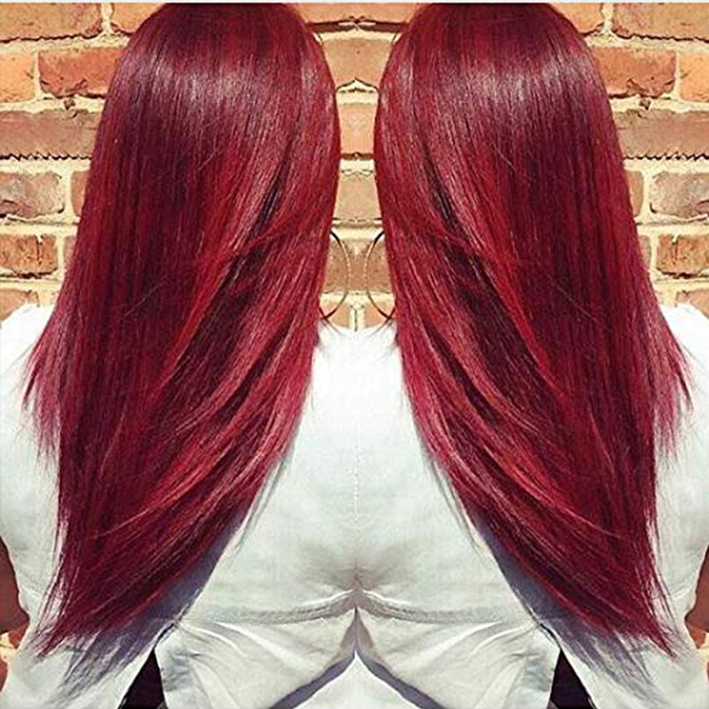 Red Color Silk Straight Glueless Full Lace Wigs With Baby Hair Pre Plucked Remy Burgundy Human Hair Wig For Women