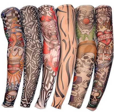 Cheapest Tattoo stretch arm sleeve for men women Outdoor Sport Riding sleeves sunscreen UV protection Elbow armband fashion hip-hop sleeves
