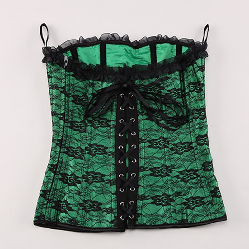 Dance Lace Corset Top Frill Pleated Trim Side Zipper Corsets Plus size Lace up Back Women Ribbon Floral Overbust Sexy Dance Corse Bustier