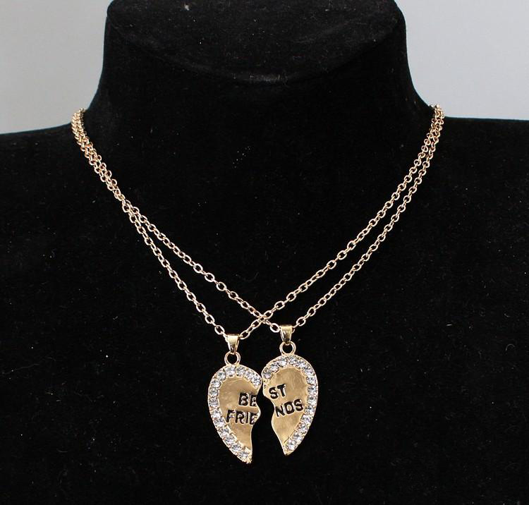 Trendy Best Friends Necklace For Mens Women Best Friend Forever Broken Crystal heart Pendant chains Fashion BFF friendship Jewelry Gift