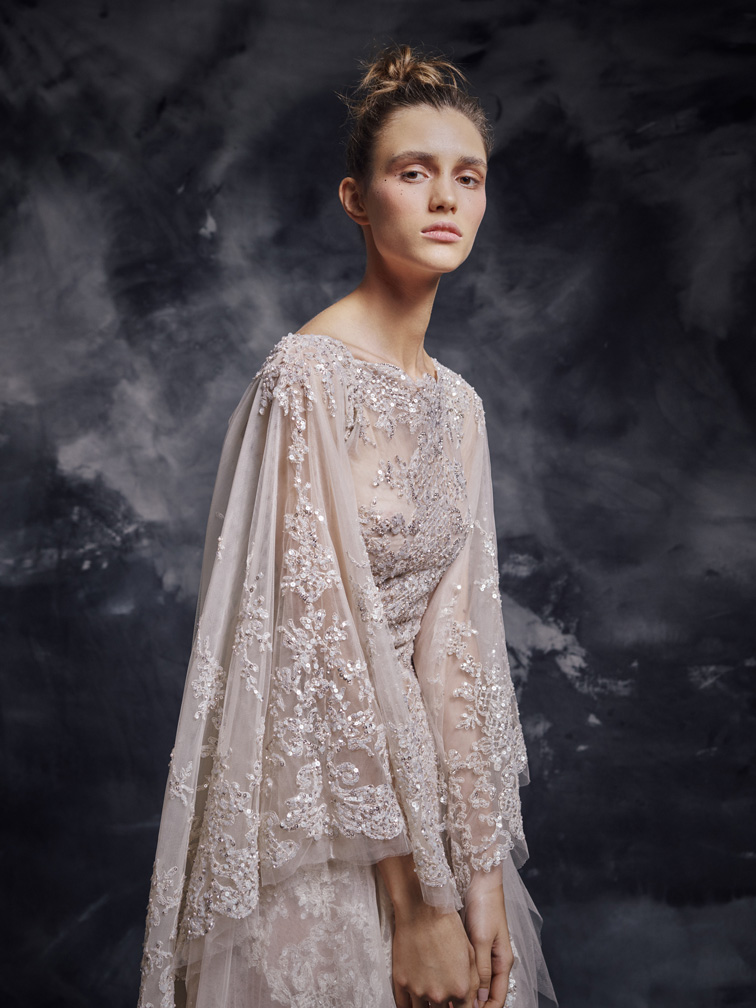 2020 Modest Elegant Krikor Jabotian Jewel Long Sleeve A Line Evening Dresses Sequins Lace Applique Formal Dresses Floor Length Party Gown