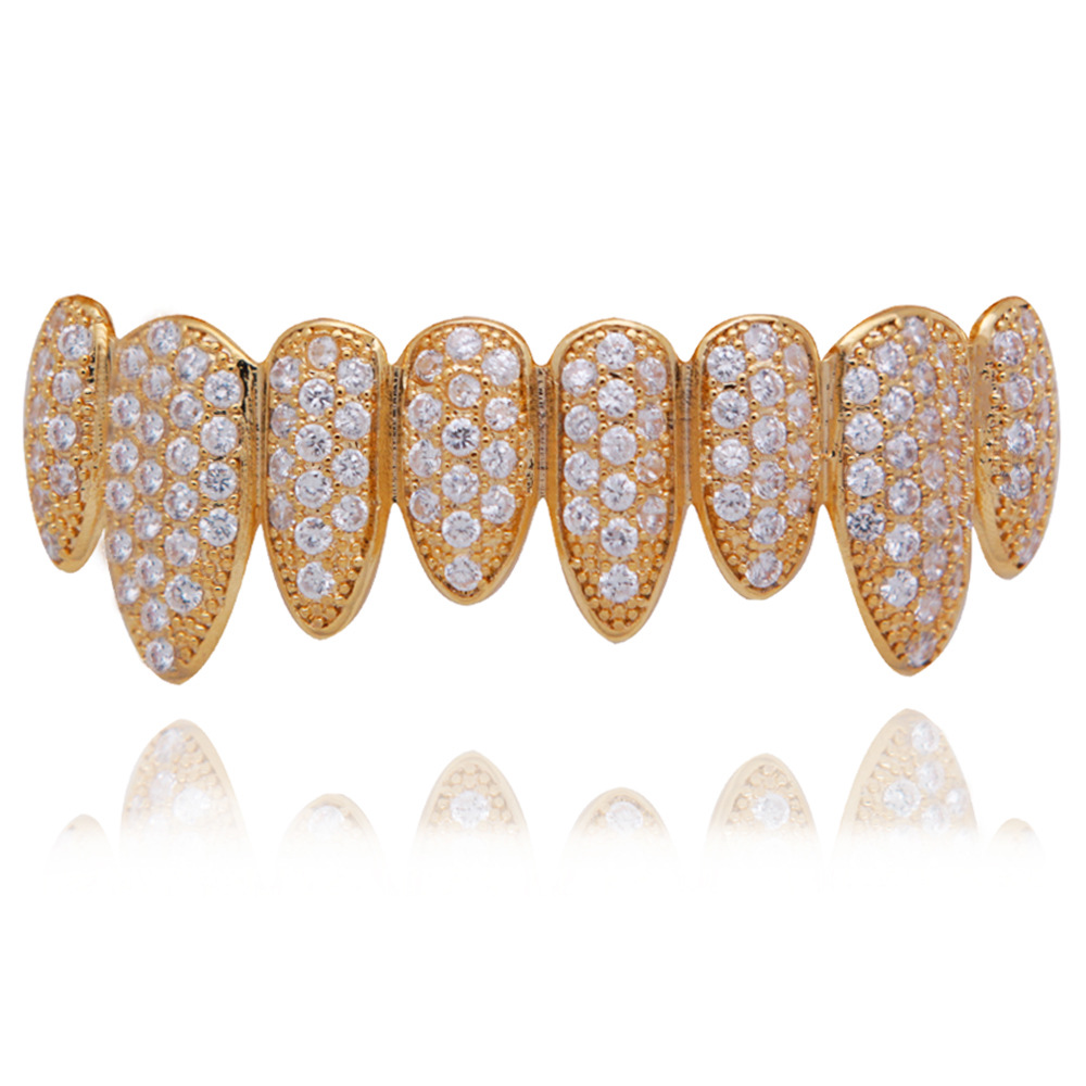 18K Gold Rose Gold White Gold Vampire Grillz Iced Out Fang Grills Full Diamond Cosplay Tooth Cap Dental Mouth Teeth Braces Ornamen