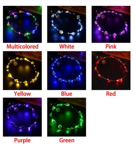 Colorful Christmas Party Glowing Wreath Halloween Crown Flower Headband Women Girls LED Light Up Hair Wreath Hairband Garlands