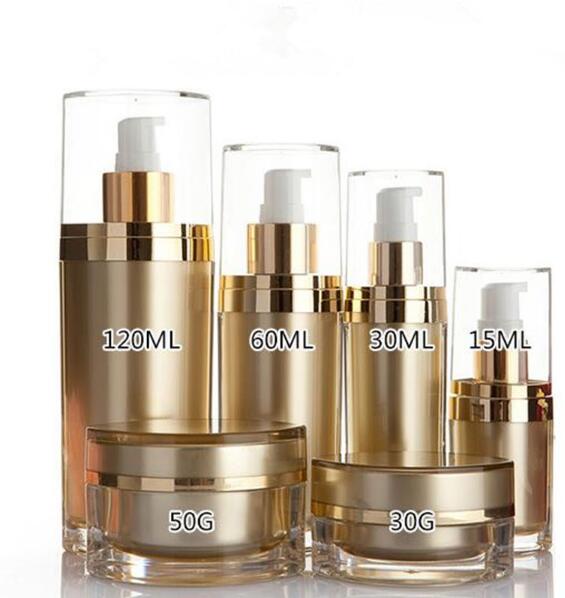 15/30/60/120ml Gold skin care bottle plastic acrylic cream lotion Pump Bottles 15g 30g 50g Cream jar cosmetics container
