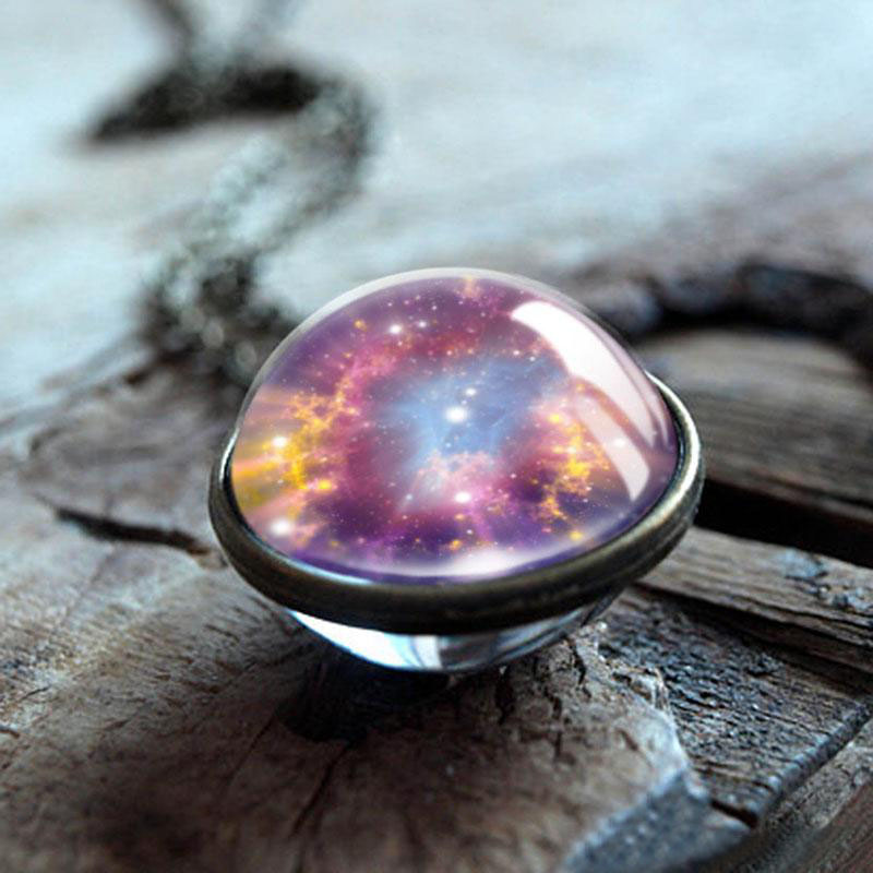 Nebula Galaxy Double Sided Pendant Necklaces For women Mens Glass Art Picture Handmade Statement Universe Planet Jewelry in Bulk