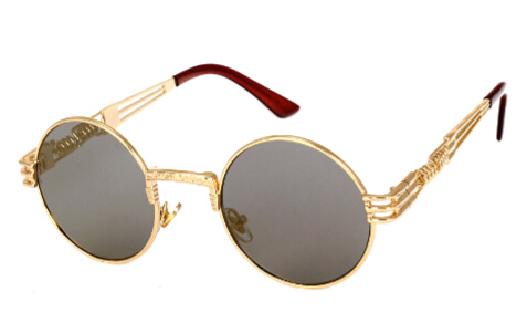 LuxuryPeekaboo vintage retro gothic steampunk mirror sunglasses gold and black sun glasses vintage round circle men UV gafas de s
