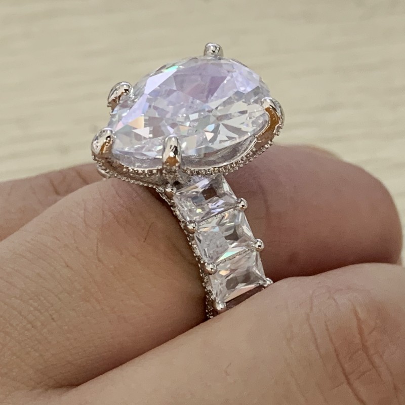 10CT Large Diamond Ring Stunning Luxury Jewelry 925 Sterling Silver Couple Rings Water Drop Pear Cut Topaz Women Wedding Bridal Ring Set