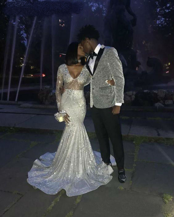 Sparkly Sequins Mermaid Prom Dresses 2019 Long Sleeve Ruffles Sweep Train Evening Gowns Luxury Cocktail Party Dresses robes de soirée