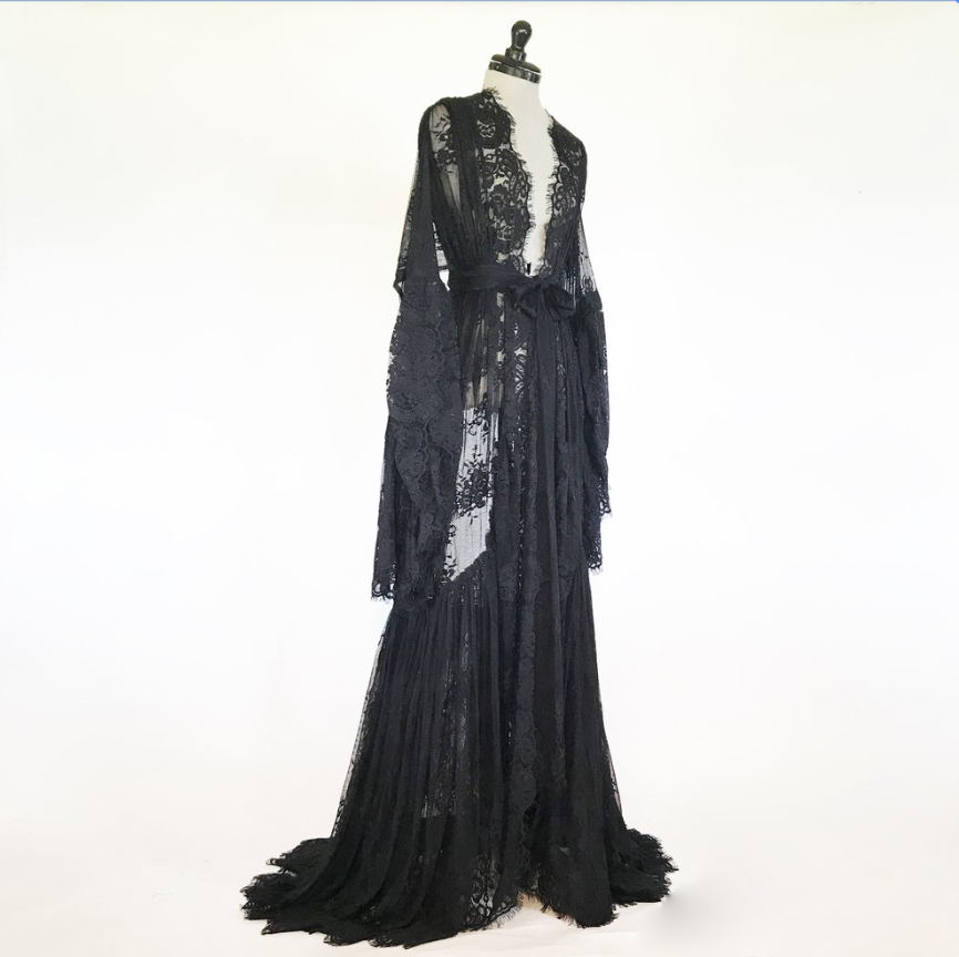 Women Winter Robe Black White Sexy Nightgown Sheer Lace Sleepwear Long Bathrobe Pajamas New Prom Bridesmaid Shawel