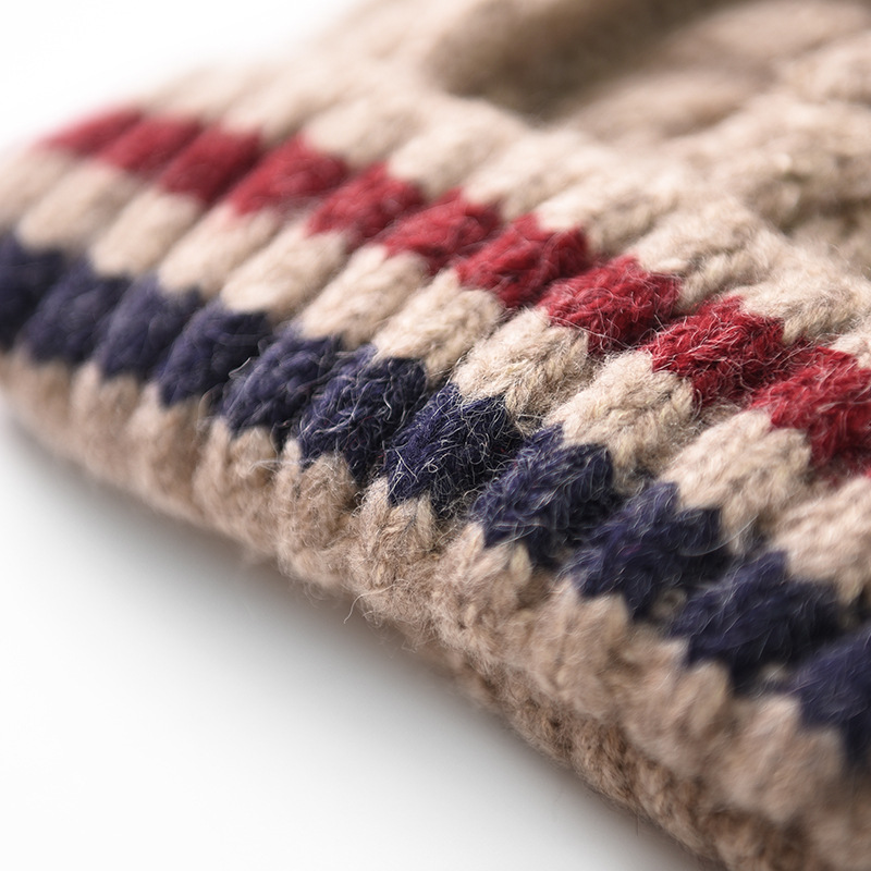 Fur Pompom Wool Winter Hat for Women Girls Striped Knitted Skullies Beanies Thick Warm Pom pom Hat Ski bonnet femme