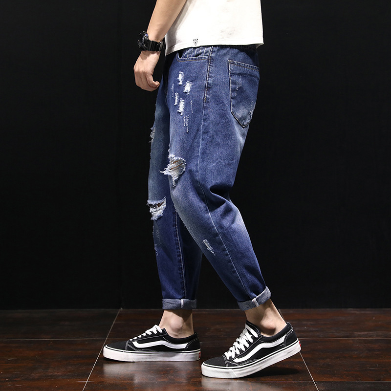 2020 Hot Sell Summer Ripped Jeans men's Loose Nine-Point Pants Beg Style Jeans Plus Size Casual Style, Blue
2020 Hot Sell Summer Ripped Jeans men's Loose Nine-Point Pants Beg Style Jeans Plus Size Casual Style, Blue