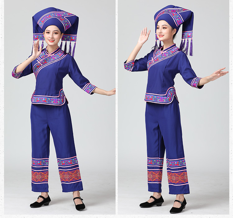HuNan tujia miao Outfit Hat + Jacket + Pants Guangxi zhuang Garment minority dance dress Lady Enthnic Vacation party costume