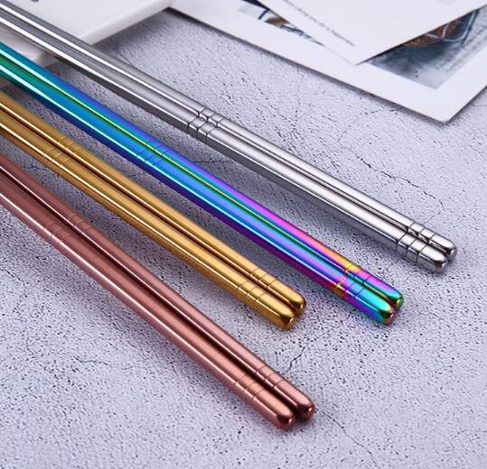 Glossy Stainless steel Gold-plated Chopsticks Rose Gold Rainbow Square Chopsticks Colorful Stainless Steel Chopsticks