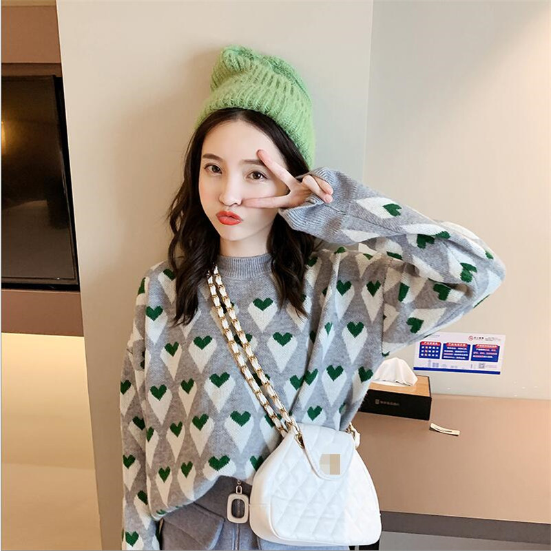 Sweater female sets of Korean version of the loose love pattern solid color long-sleeved 2019 autumn and winter thick new, Green
Sweater female sets of Korean version of the loose love pattern solid color long-sleeved 2019 autumn and winter thick new, Green