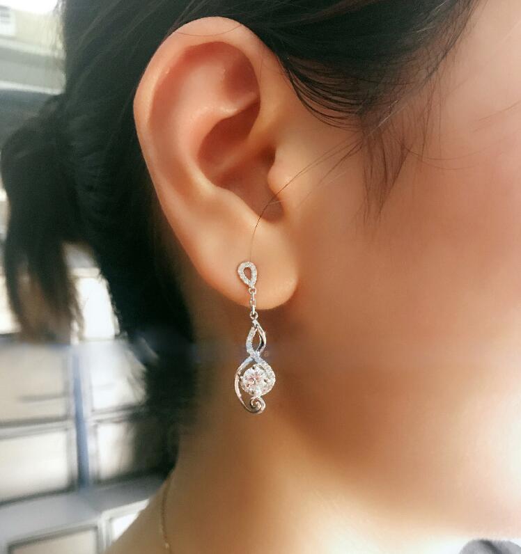 Sterg Sier Long Drop Water White Topaz CZ Dia Earrings Jewelry for Women Wedding Bridal