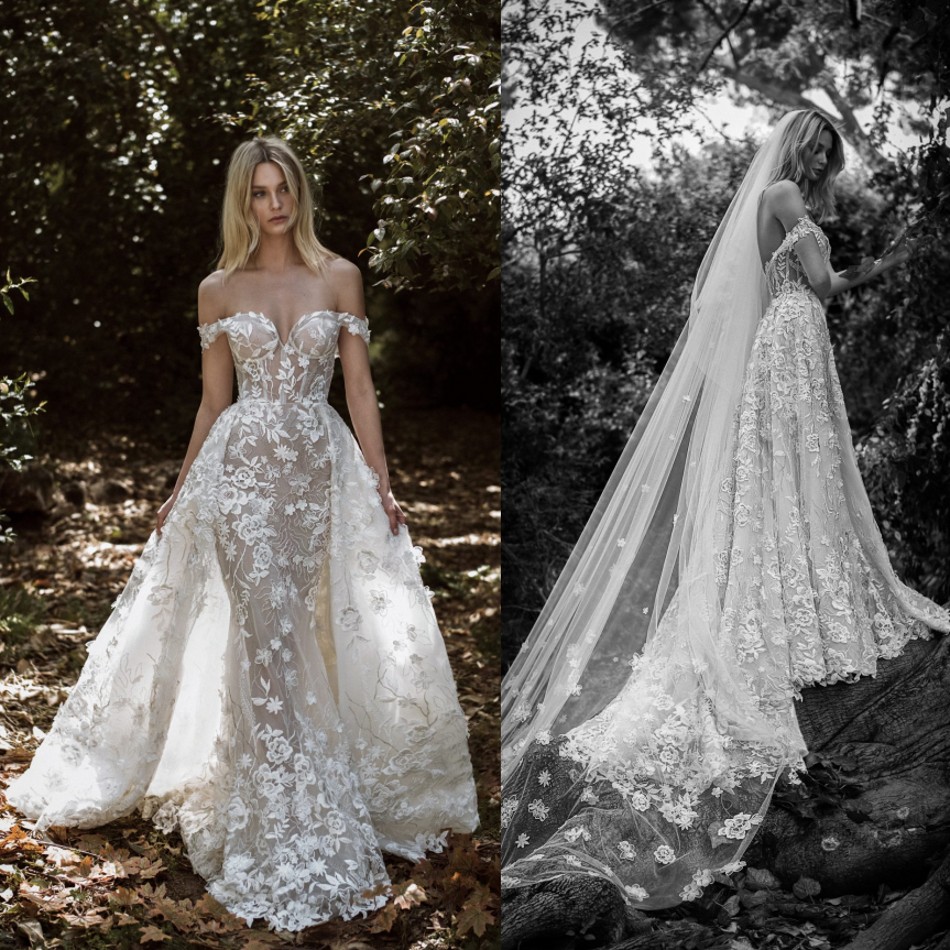 illusion mermaid dresses with detachable train off shoulder lace country wedding gowns robe de mariee